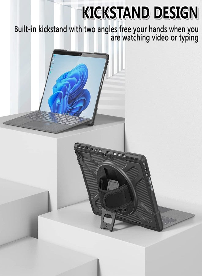 Rantice Compatible with Microsoft Surface Pro 9/10/11 Case 13 inch, Heavy Duty Rugged Shockproof Drop Protection Case with 360 Rotating Stand,Hand Strap Compatible with Type Cover Keyboard (Black) - Image 4